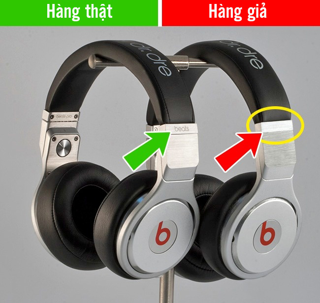 Trên tai nghe phải có tên Beats, được khắc họa một cách tinh tế. Hàng nhái thường không có hoặc trông rất mờ nhạt.