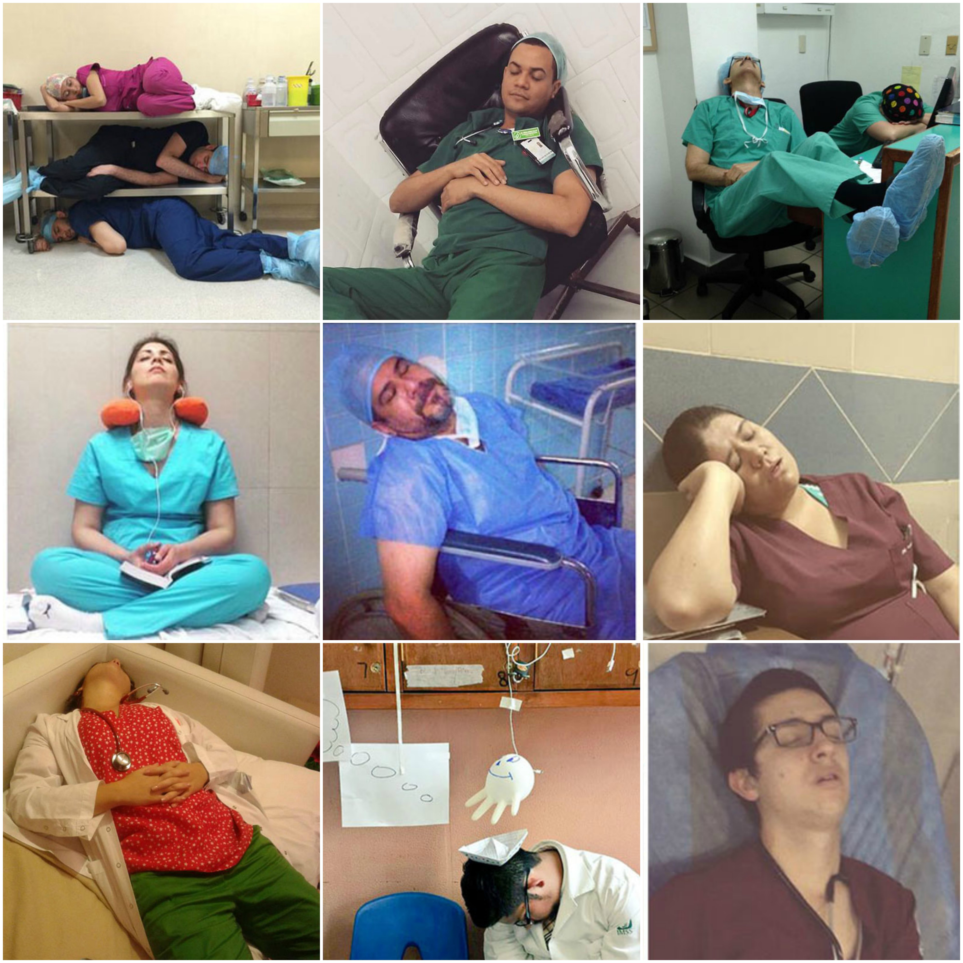 Bạn có thể bật cười trước những tư thế ngủ ngộ nghĩnh của các bác sĩ này. Họ đến từ những bệnh viện của Mexico, các bức ảnh được tập hợp từ những chia sẻ trên mạng xã hội. (Ảnh: Thunder-ballz.com)